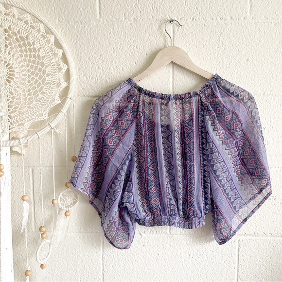 Hollister Boho Print Purple Sheer Crop Top - Picture 4 of 9